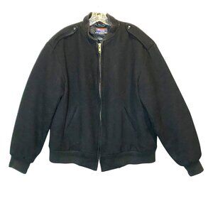 VTG Mens XL Black Wool Bomber Jacket Quilted Lining USA